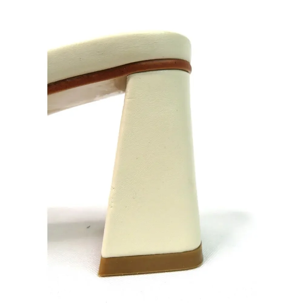 Nwt ZARA Cream Block Heeled Sandals w/ Gold Chain Detail Women 7.5 EU 38 - Picture 7 of 11
